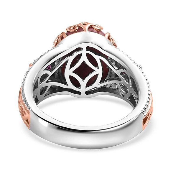 Ring Thulite and Orissa Rhodolite Garnet 6.65 ctw Victorian Blossom Size 10 - Picture 5 of 6